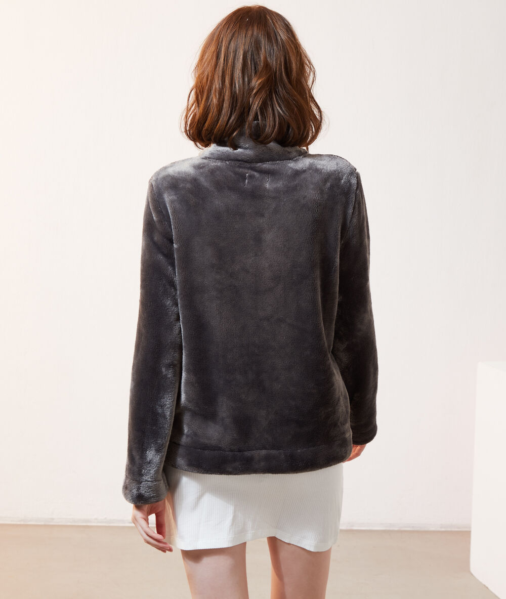 Loungewear fleece cardigan charcoal grey.
