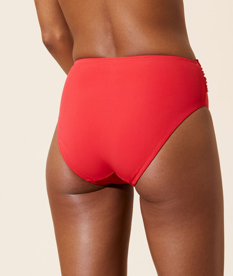 High-waisted bikini bottom red.