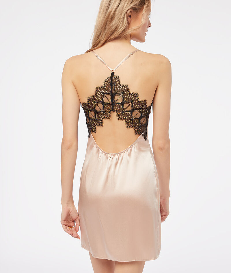 Silk Chemise With Lace Back Details;${refinementColor}