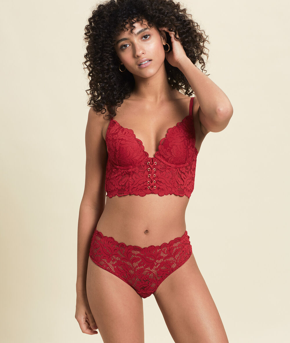 Sujetador push up tipo corpi&ntilde;o de encaje. copa b-c rojo.