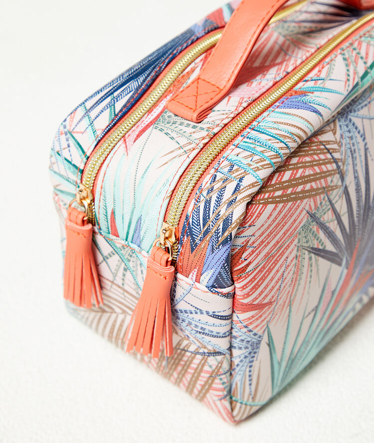 Trousse de toilette turquoise.