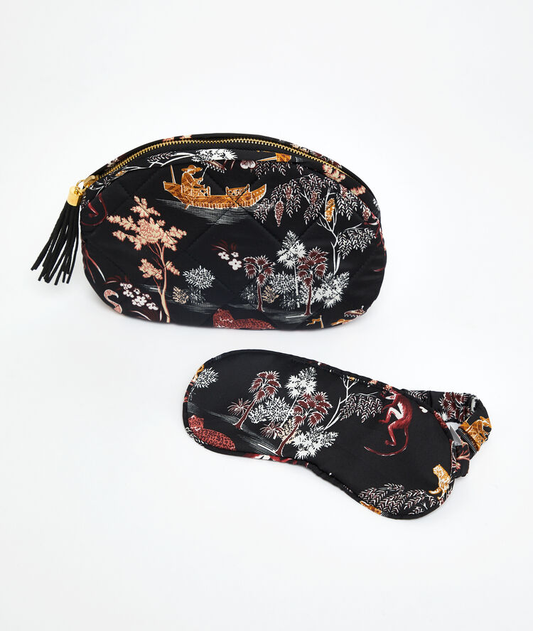 Kit trousse de toilette et masque noir.