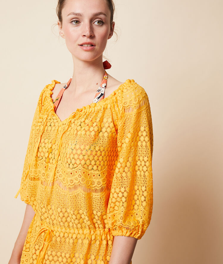 Lace beach cover up yellow.