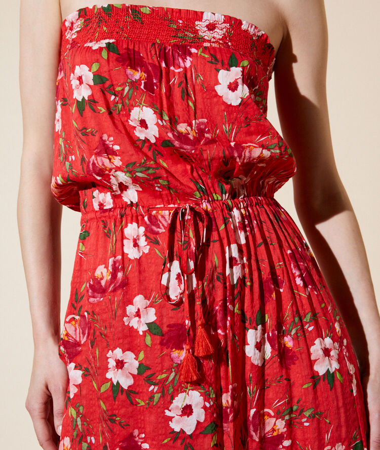 Robe longue imprimé floral rouge.