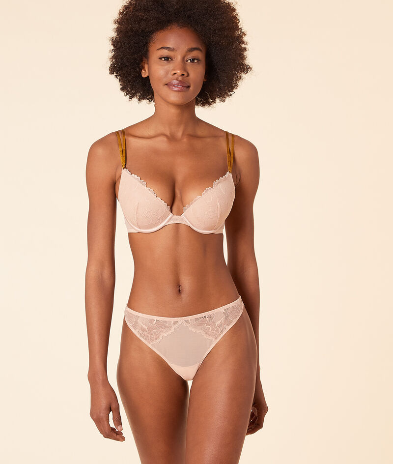 Tulle thong with lace details;${refinementColor}
