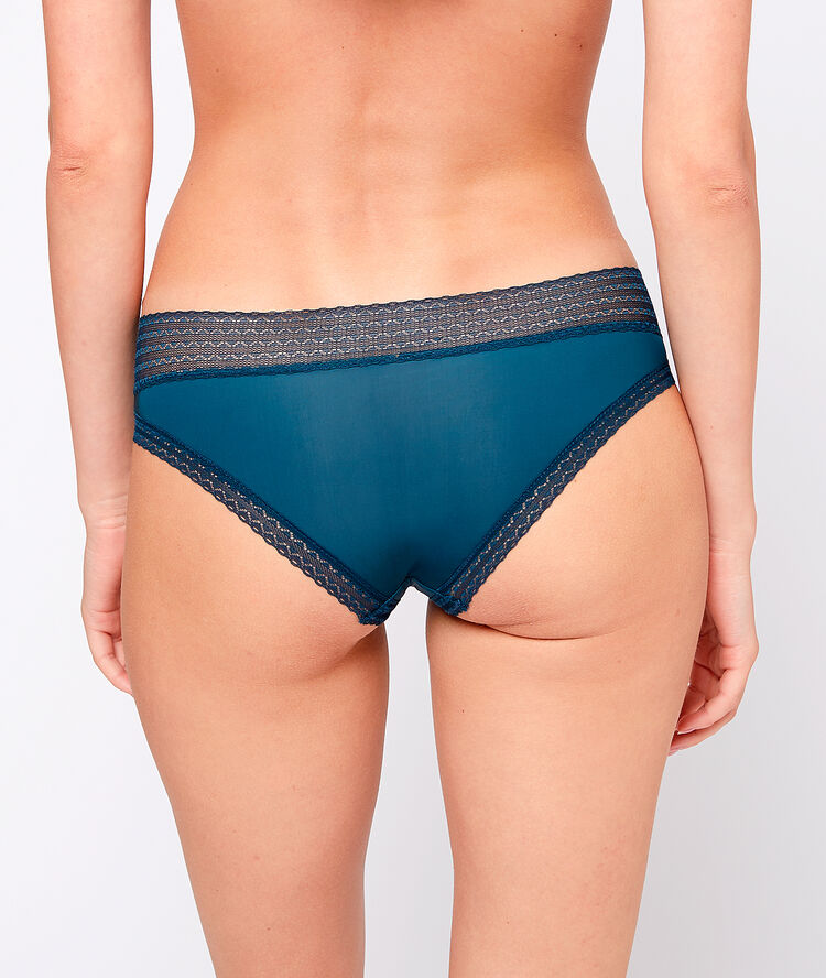 Micro hipster, lace edges petrol blue.