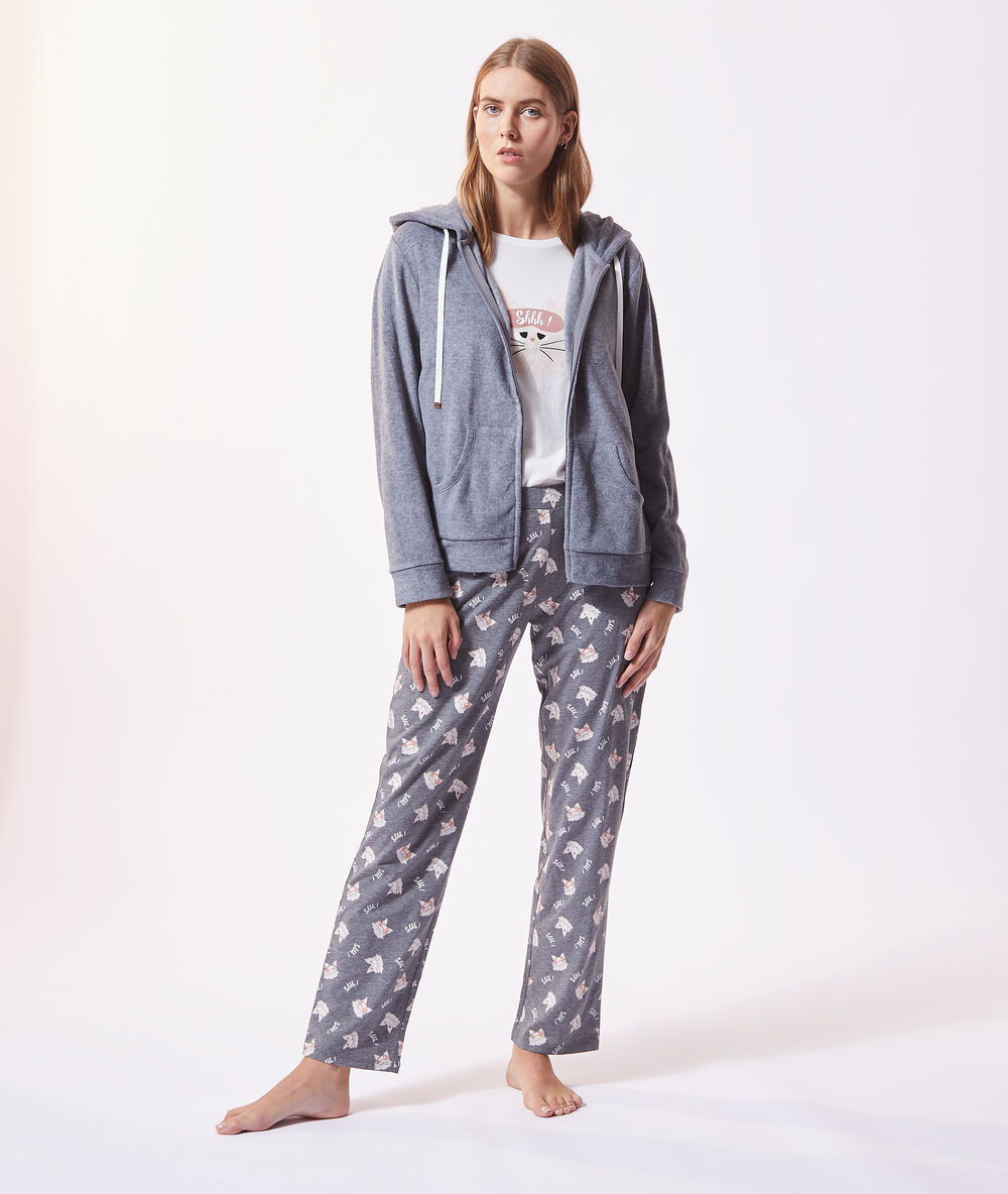 Shhh' 3 piece pyjama, microfleece cardigan charcoal grey.