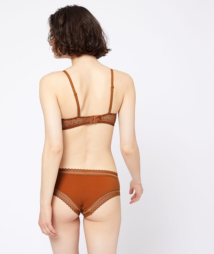 Microfibre shorts with lace trims ochre.