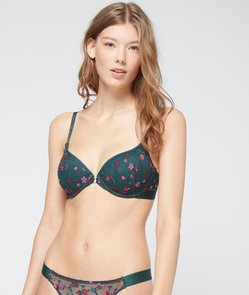 Bra n&deg;4 - lace light padded bra, floral embroideries green.