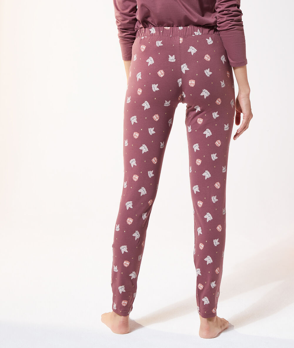 Trousers in a cat print  plum.