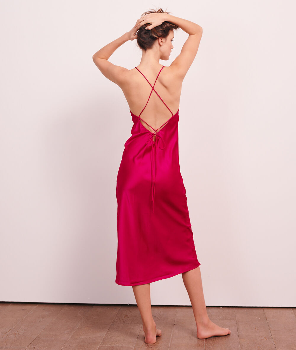 Long line satiny slip fuchsia.