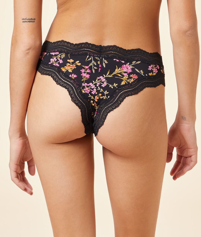 Microfiber And Lace Thong;${refinementColor}