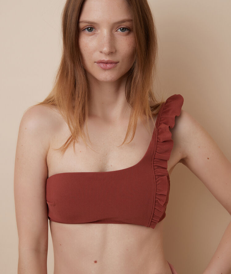 Bandeau bikini top, removable pads brown.