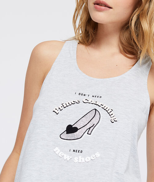 'i don't need prince charming, i need new shoes' top grey.