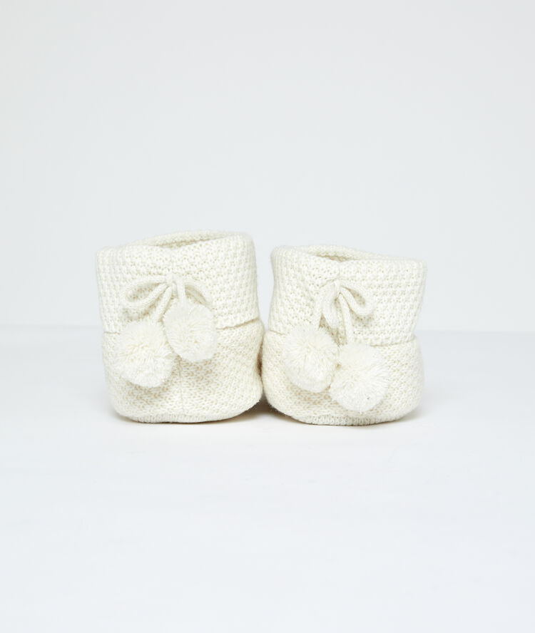 Pompom boot slippers beige.