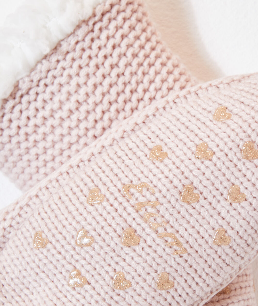 Socks in knit with fleece lining pink.