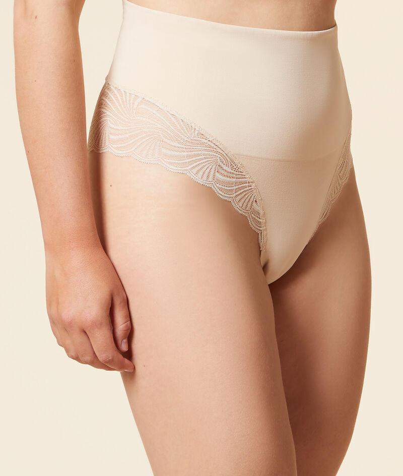 High Waist Thong With Lace Details- Medium Control;${refinementColor}