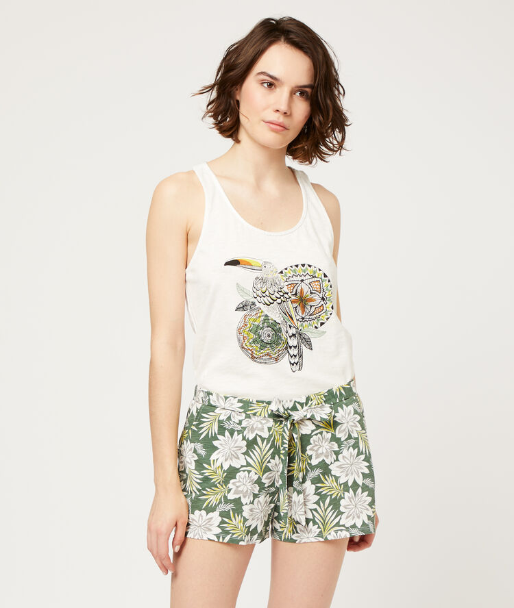 Tank top in a toucan print off white.
