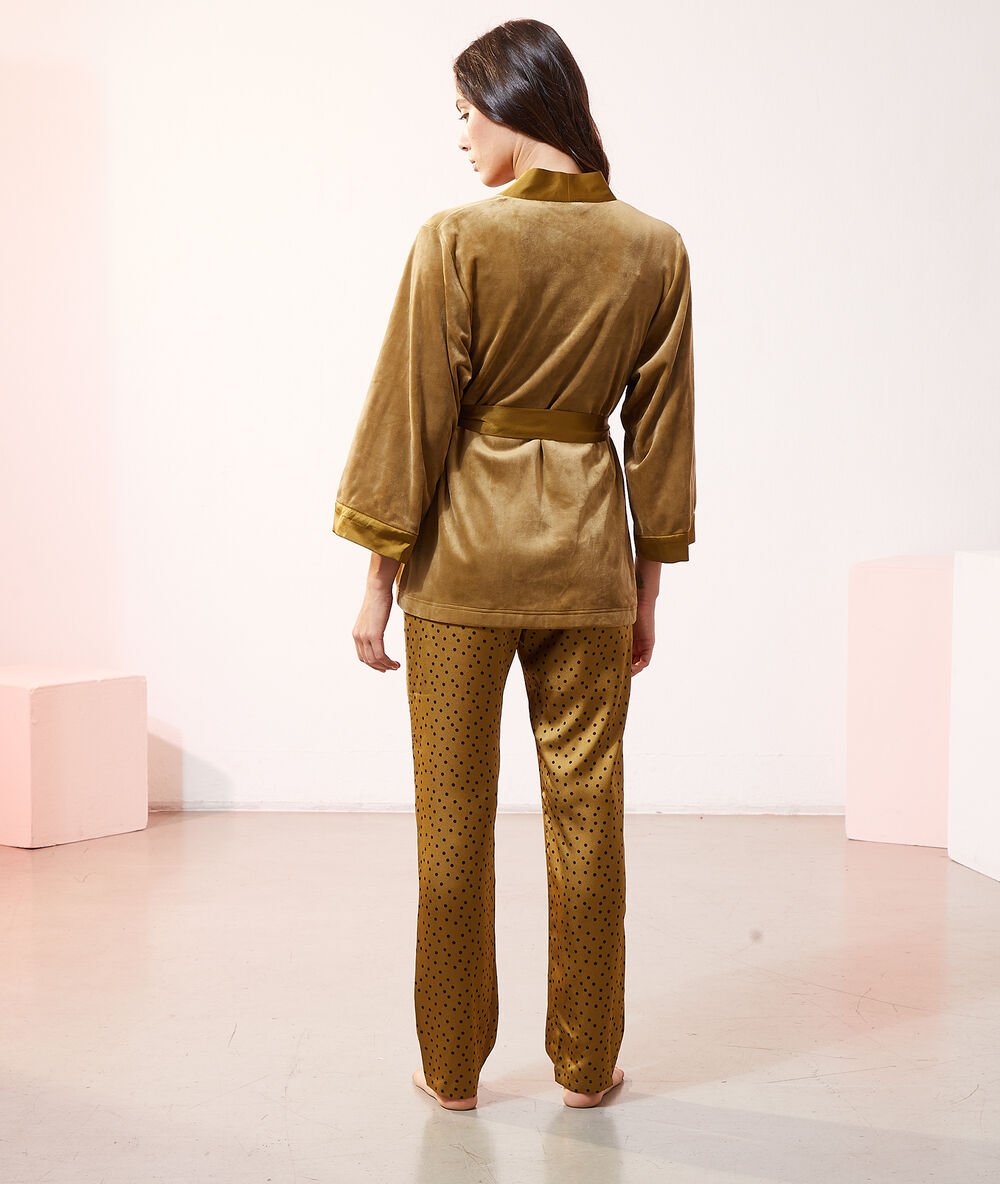 Pyjama 3 pi&egrave;ces satin&eacute; et polaire bronze.