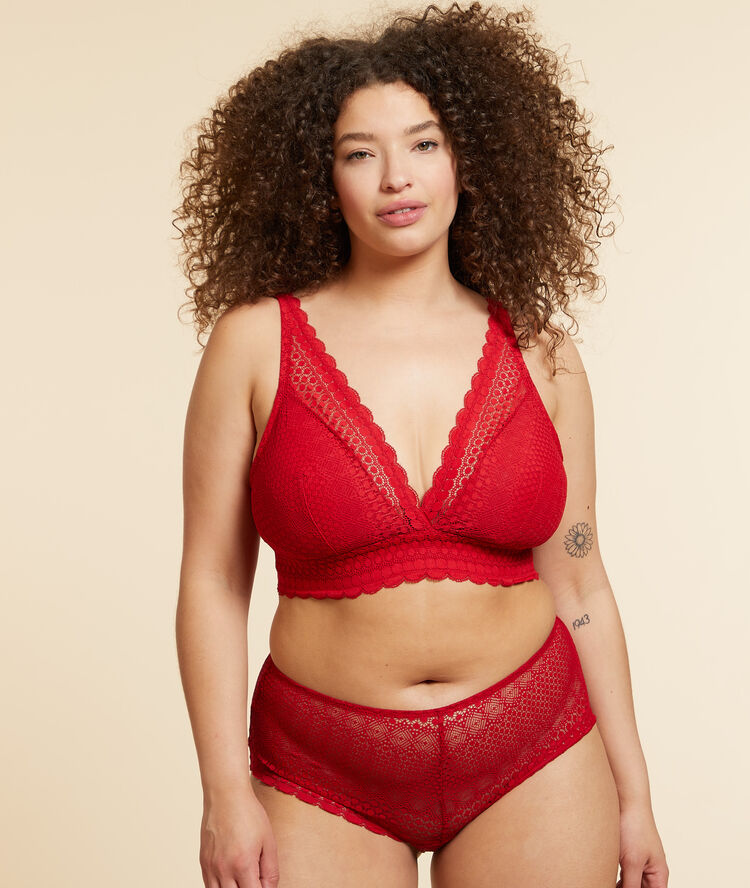 N&deg;8 bra - non-underwired triangle bra, removable pads red.