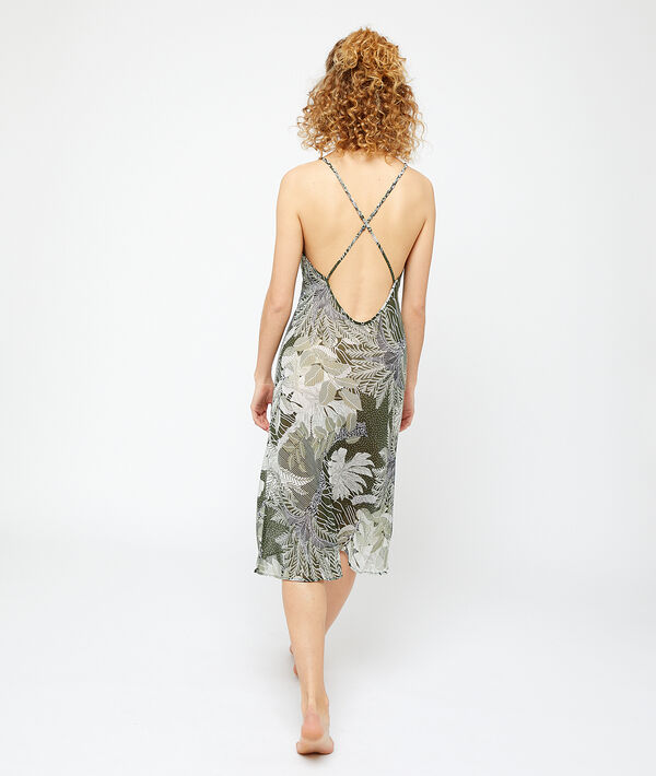 Low crossed back printed long cut slip Low crossed back printed long cut slip ;${refinementColor}