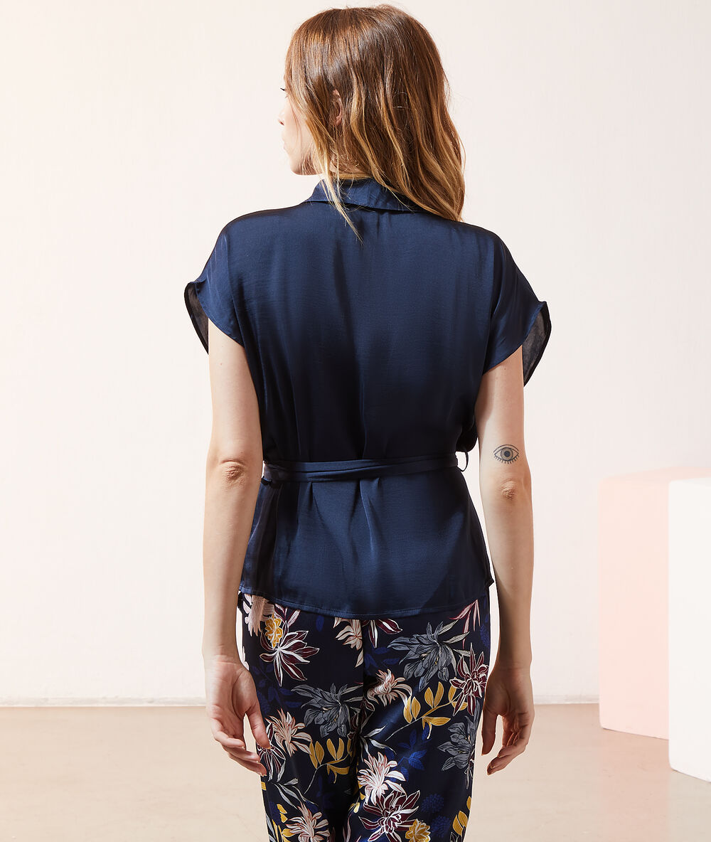 Satin wrap top navy.