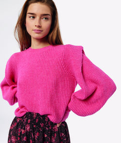 Puff sleeve knit sweater