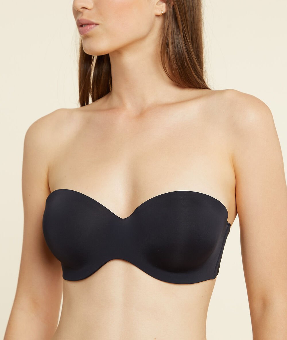 Micro bandeau bra, removable straps, d cup black.