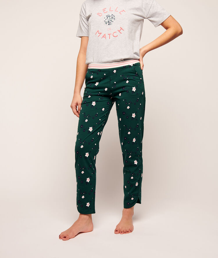 Trousers in tiny flowers print  deep green.