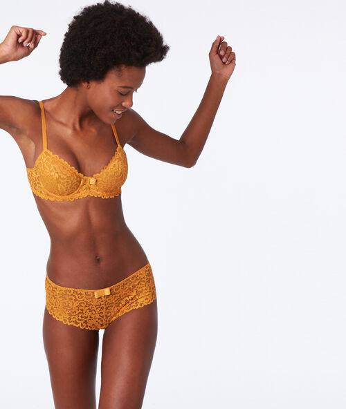 Lace demi-cup bra yellow.