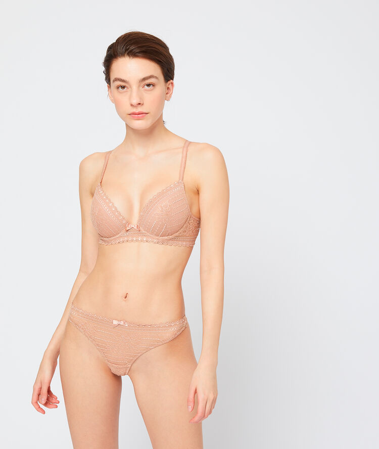 Bra n&deg;2 : lace plunge push-up bra dune.