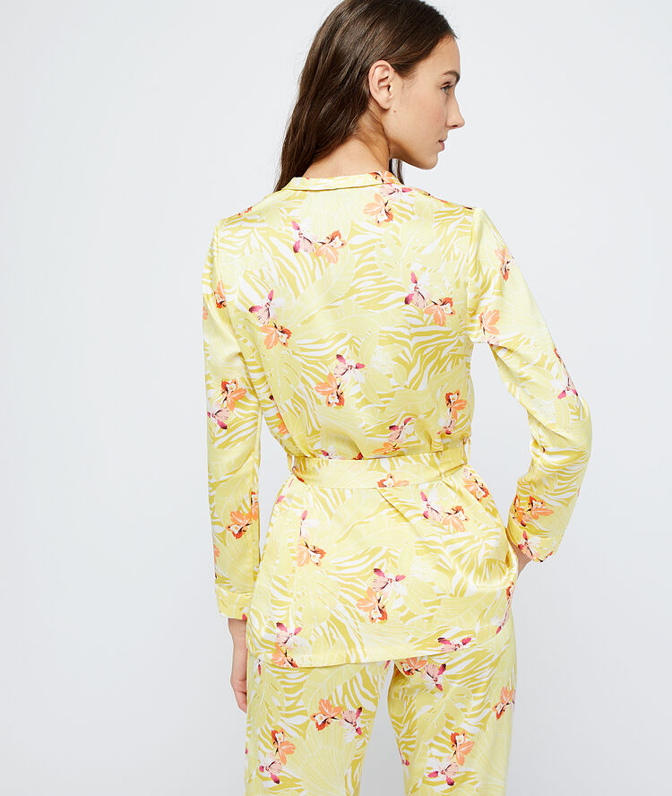 Belted satiny pyjama shirt  yellow.