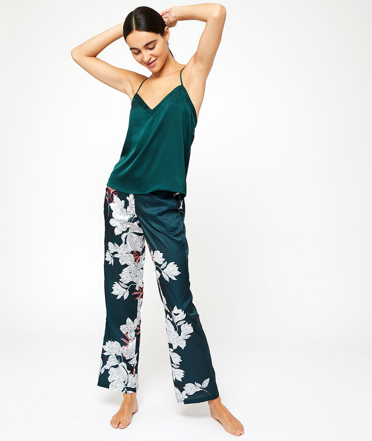 Satin cami top with lace back green.