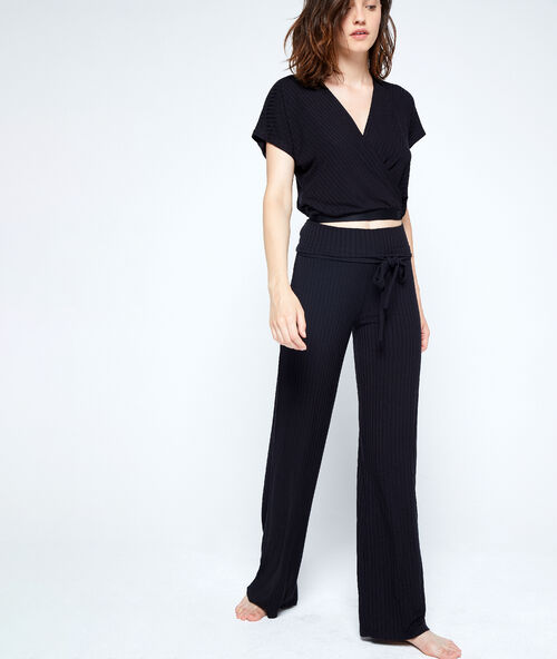 Pantalon côtelé à nouer noir.