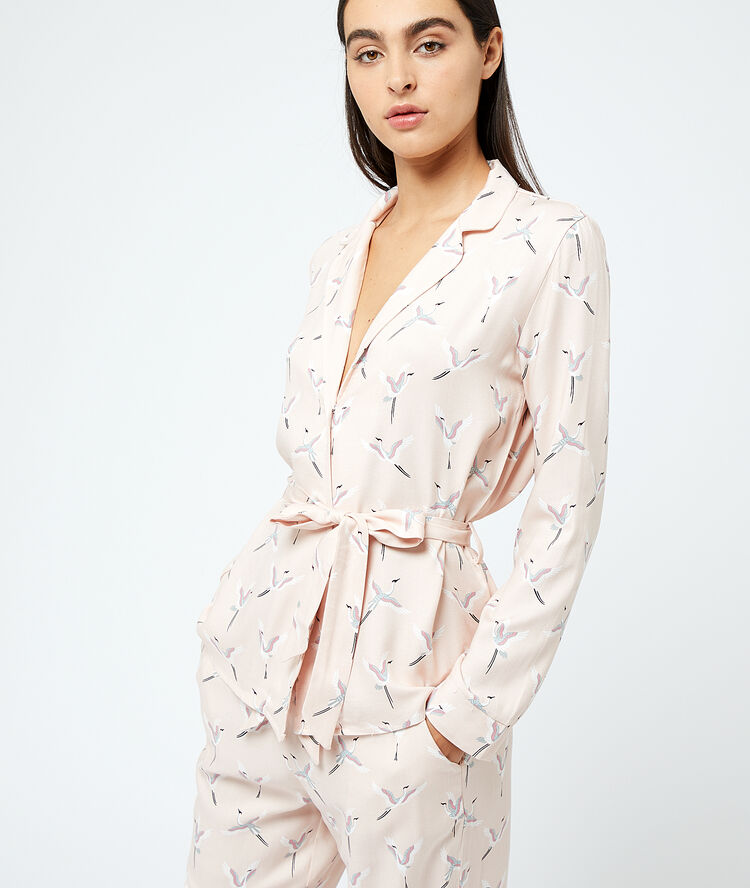Pyjamas shirt in birds print pink.