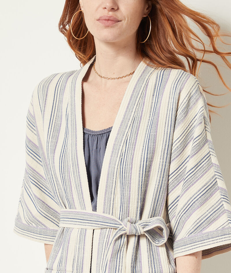 Short Striped Kimono Jacket;${refinementColor}