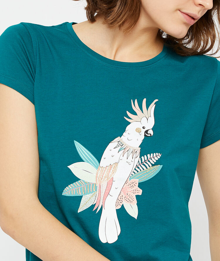 Organic cotton parrot print t-shirt green.