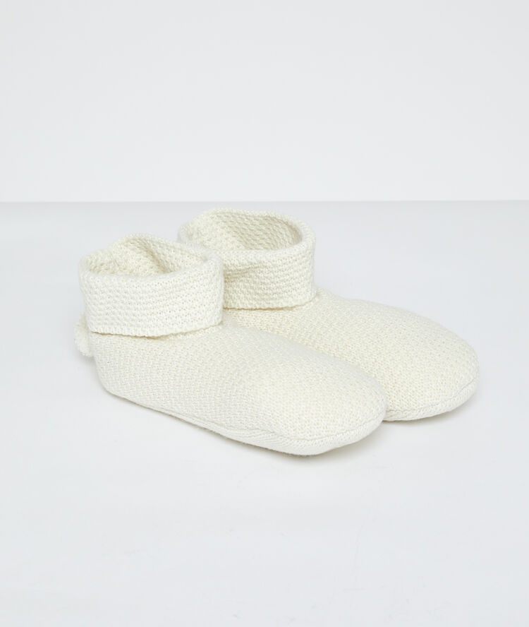 Pompom boot slippers beige.