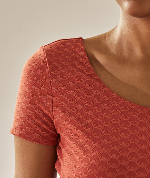Maillot de bain une pièce, ceinturé avec boucle brique roux.