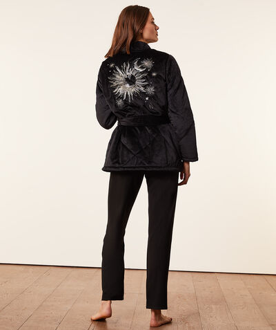 Quilted velvet kimono with embroidered back;${refinementColor}