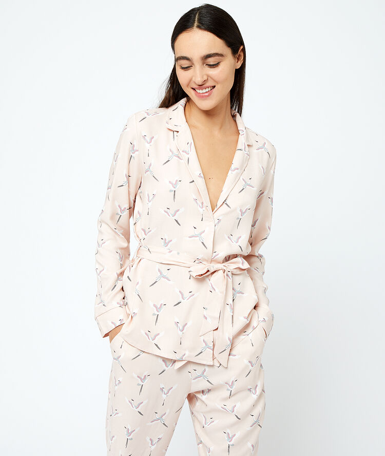 Pyjamas shirt in birds print pink.