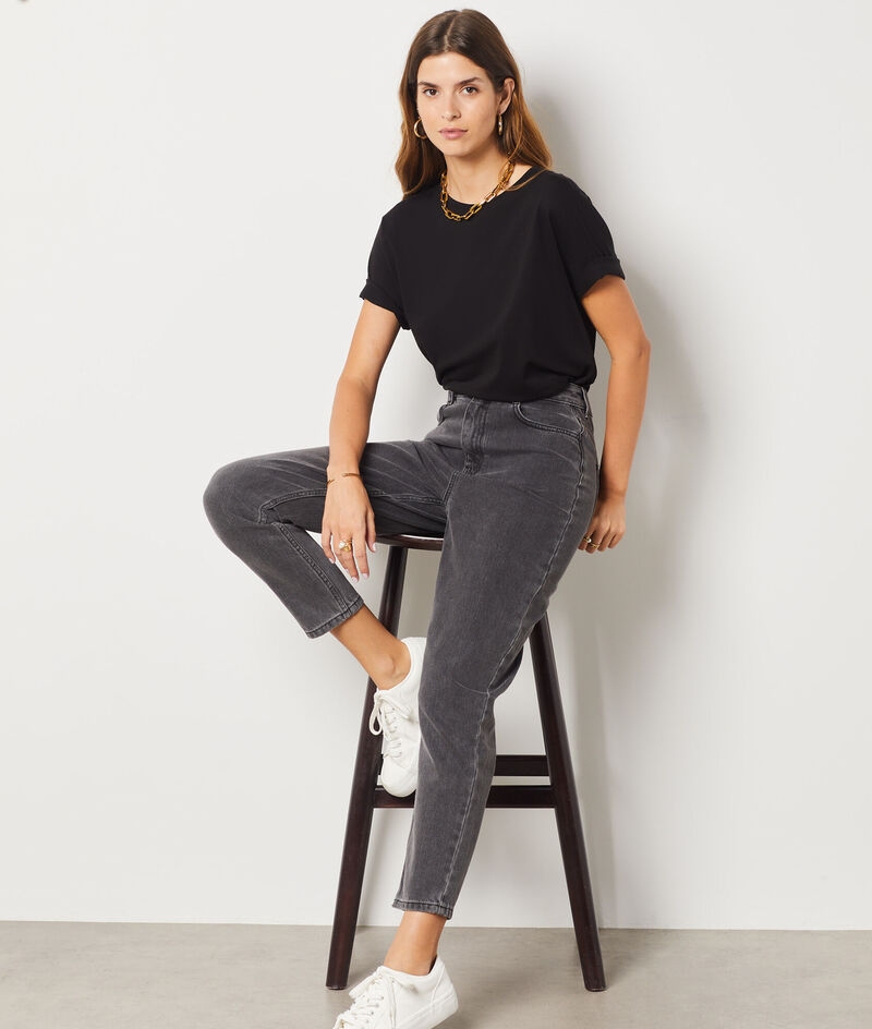 Cotton High Waist Jeans;${refinementColor}