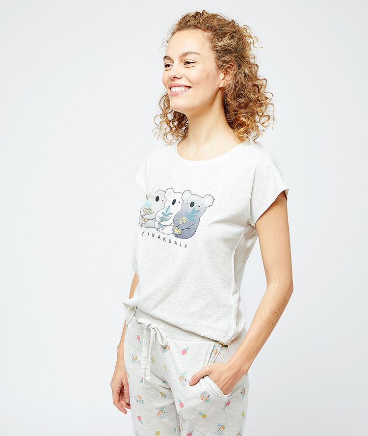 T-shirt imprim&eacute; "pinakoala" ecru.