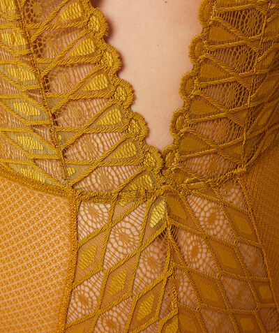 Lace cross-back bodysuit;${refinementColor}