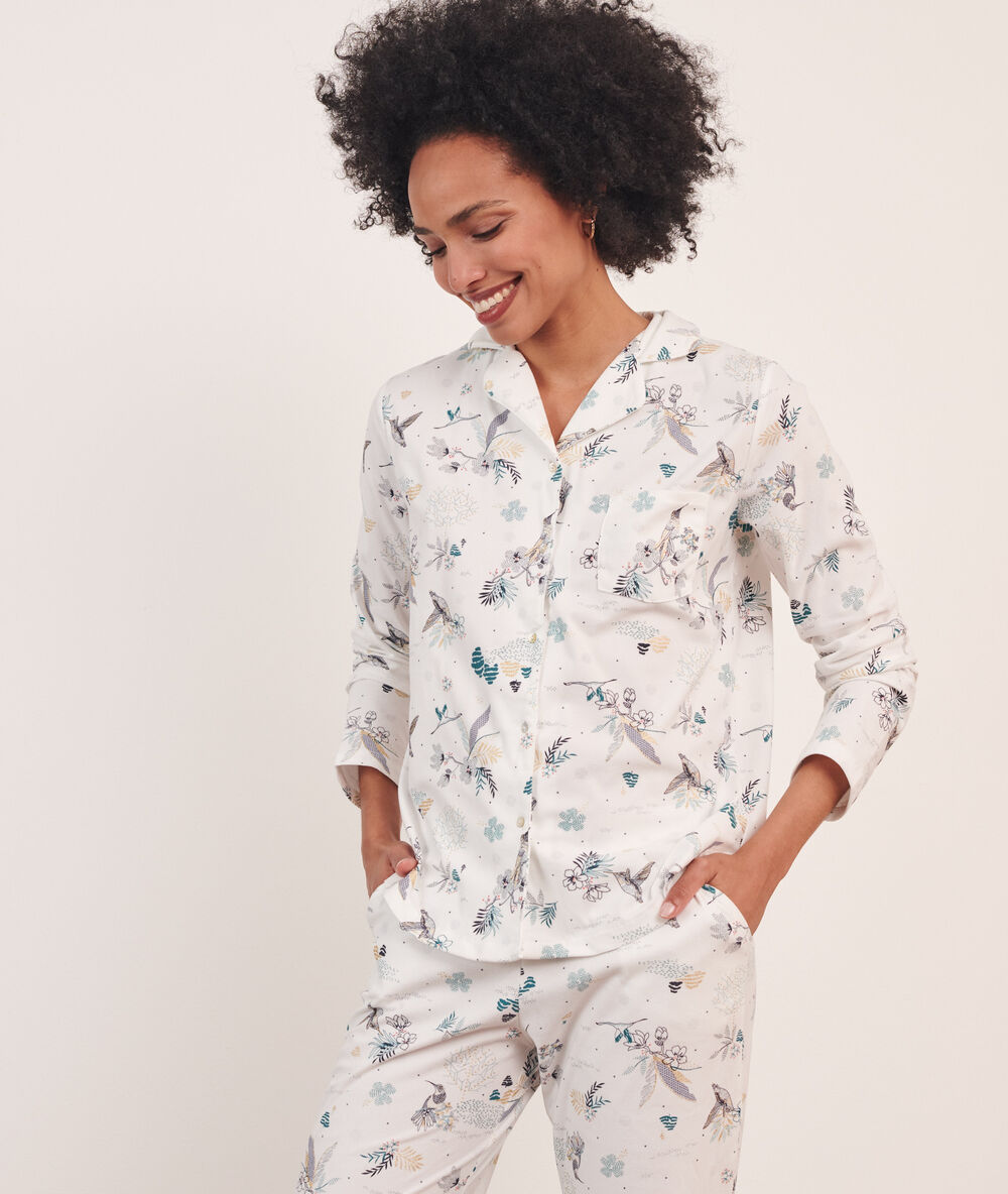 Pyjamas shirt in print off white.