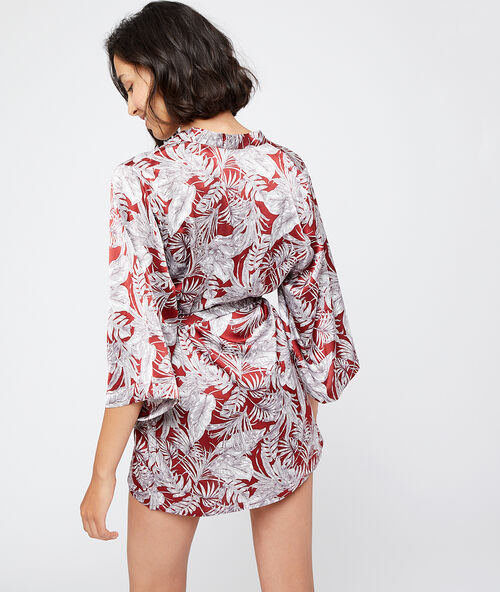 Foliage print kimono red brick.
