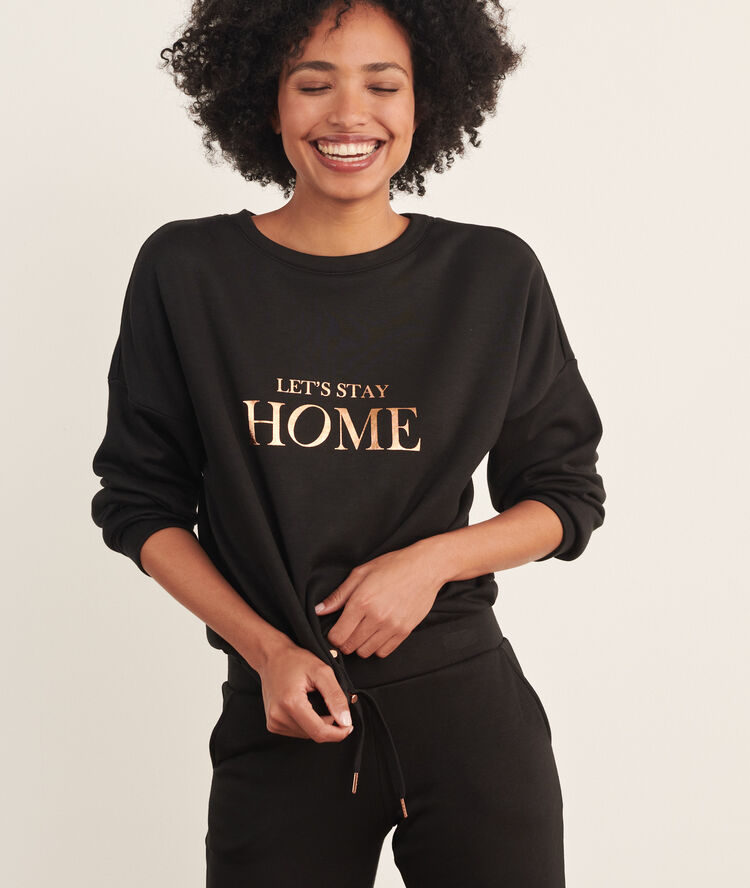 Top manches longues "let's stay home" noir.