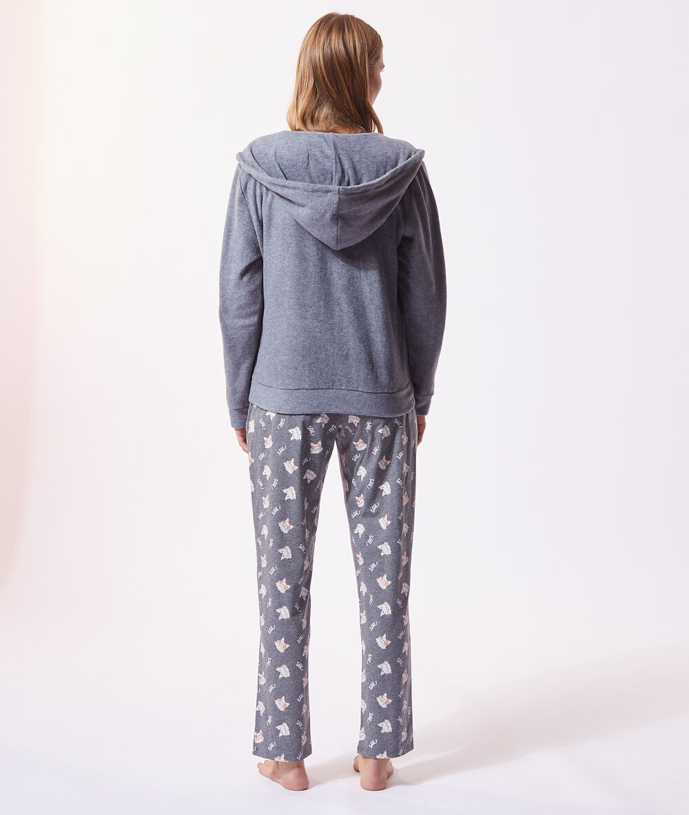 Shhh' 3 piece pyjama, microfleece cardigan charcoal grey.