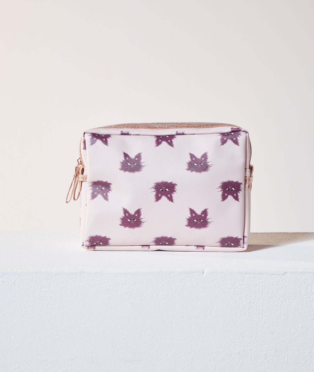 Cat print beauty bag pink.