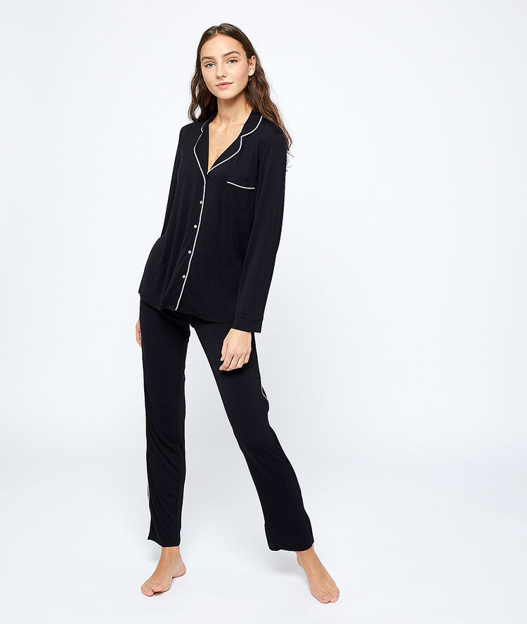 Side stripes pyjama bottom black.